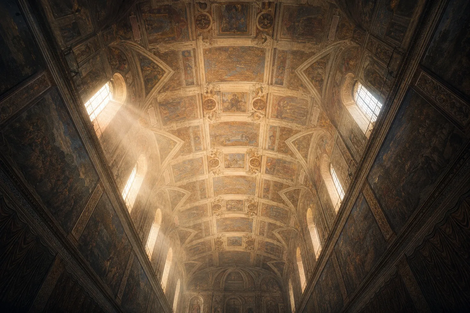 The vault from the floor. Painted by the rival who finished.